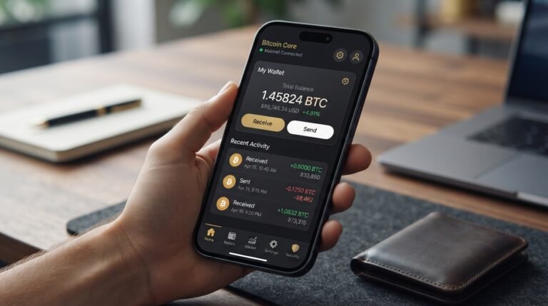 BTC Flash App with Bitcoin wallet and cryptocurrency software interface