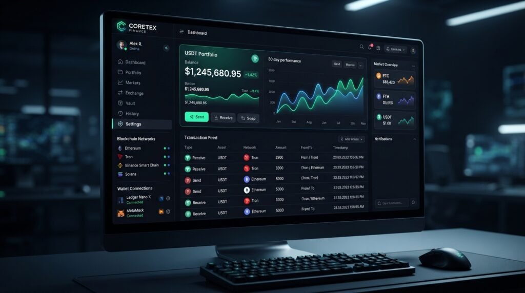 USDT flash software with cryptocurrency and blockchain network features